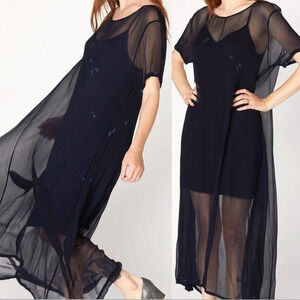 Lacausa Factory Sheer Long Dress in Luna Wash Navy Blue‎ Size XS